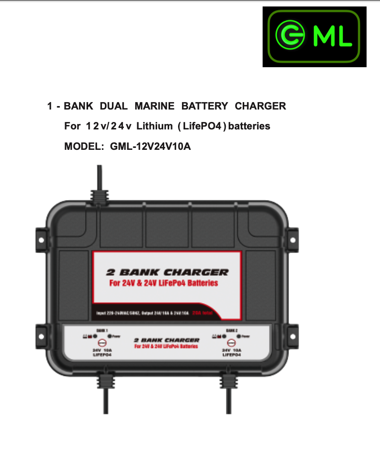 Dual Waterproof 24V 10amp Smart Fast Lithium Battery Charger